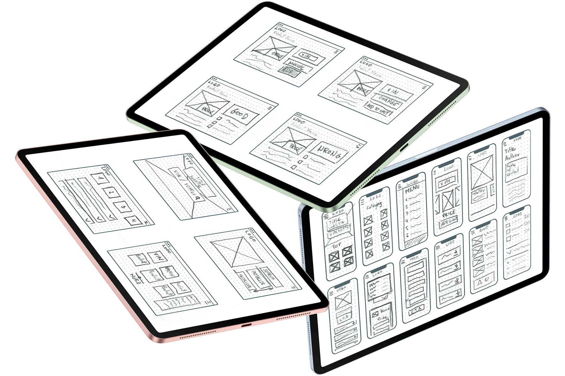 3 ipads with wireframes