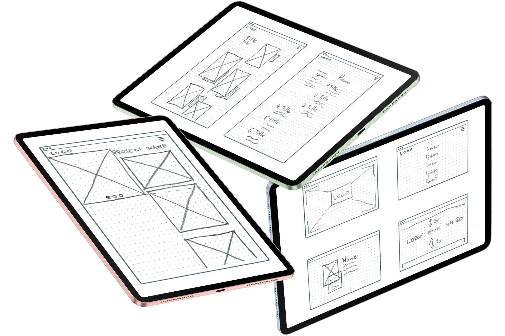 3 ipads with wireframes